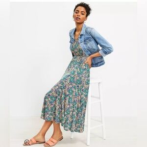 LOFT Floral Midi Dress with Blue and Green